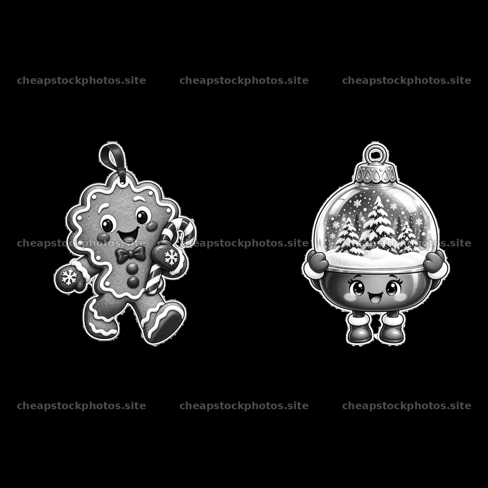 Christmas gingerbread cookie and snow globe ornament stickers – stock photos 7746x7746
