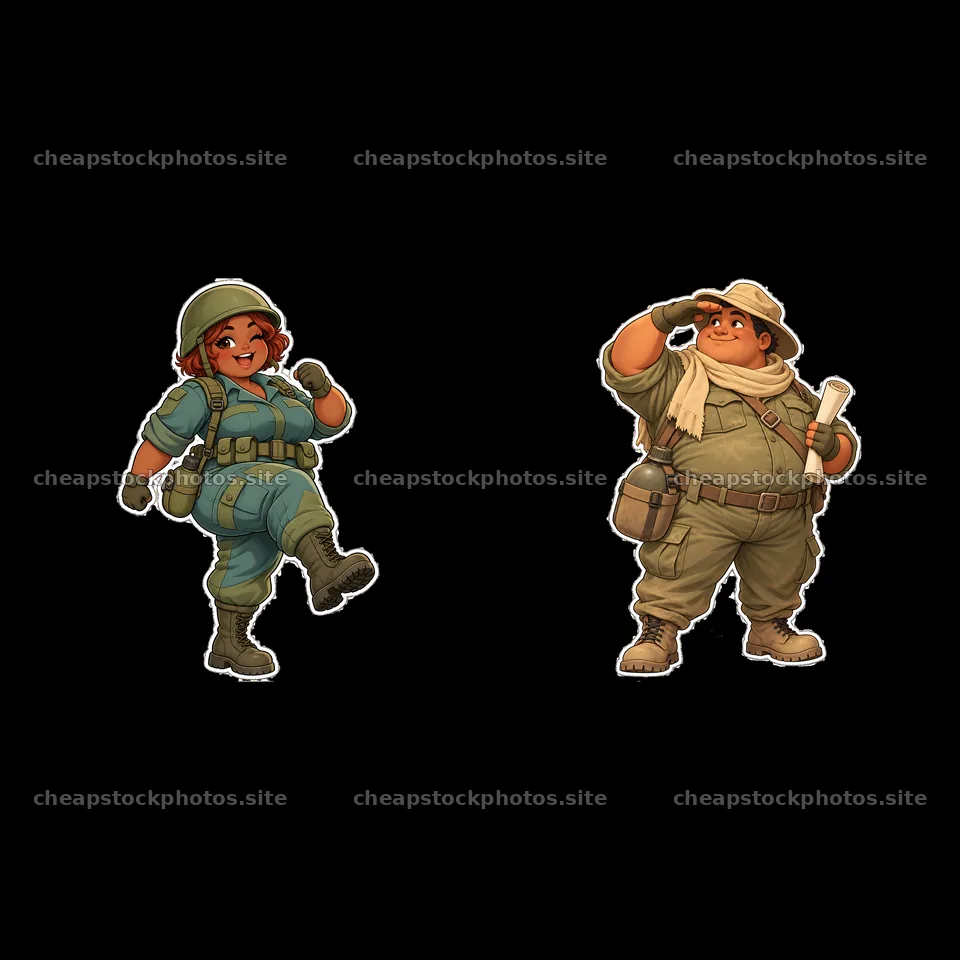 Cute ultra-chubby soldier characters in playful poses – stock photos 7746x7746