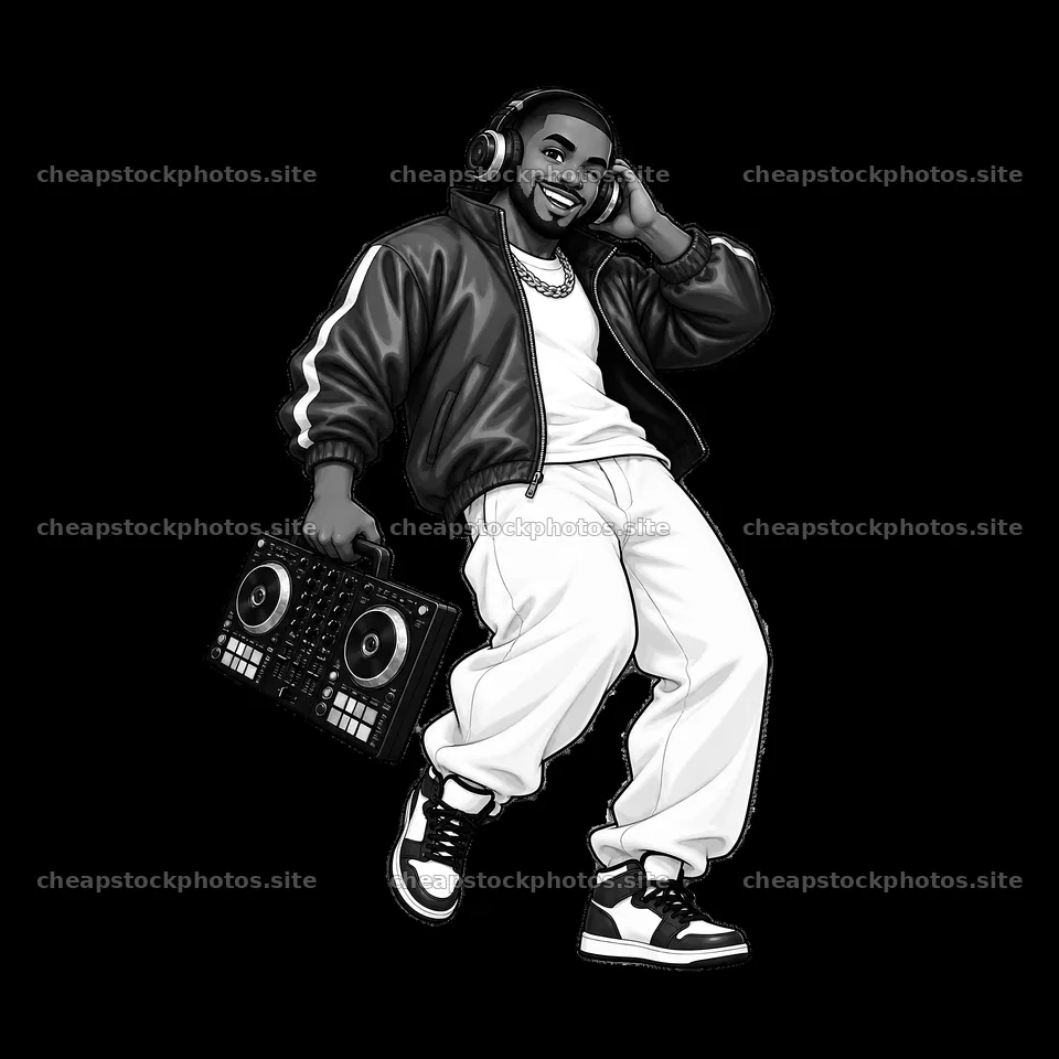Hip-hop artist dancing with a DJ controller in hand – stock photos 7746x7746