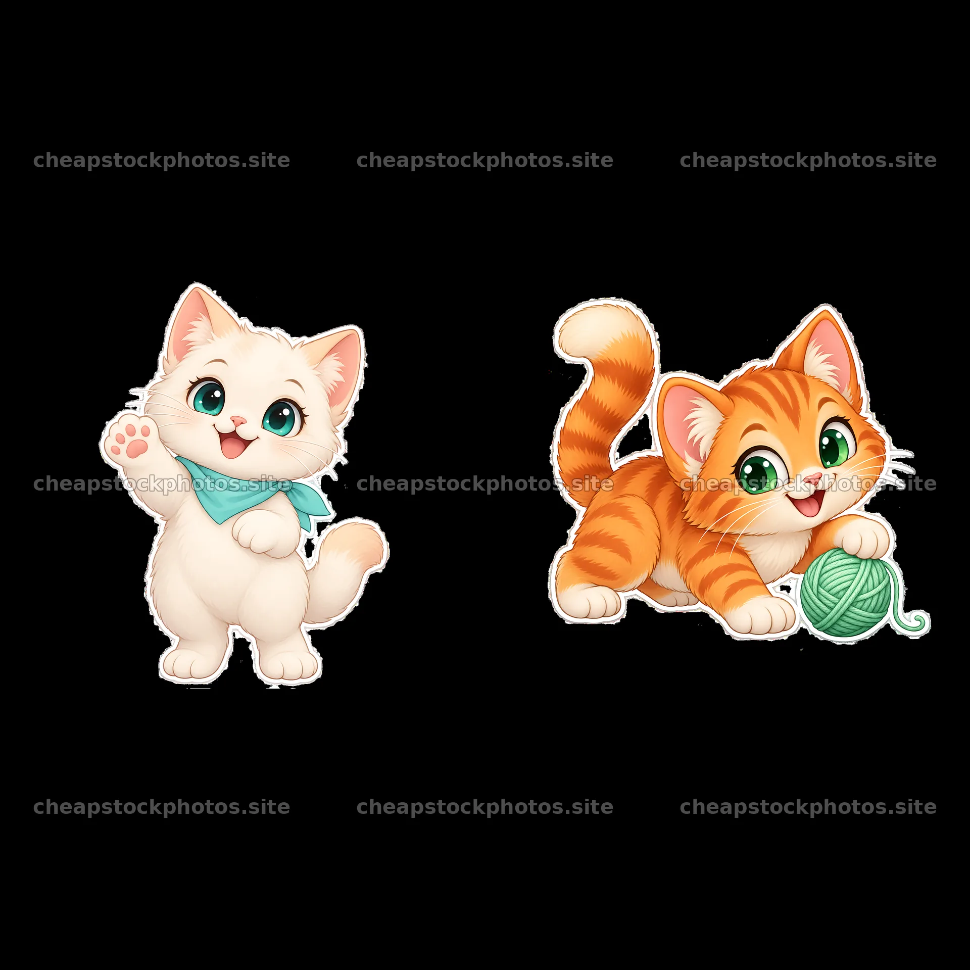 Kawaii cat sticker duo with white and orange kittens – stock photos 7746x7746