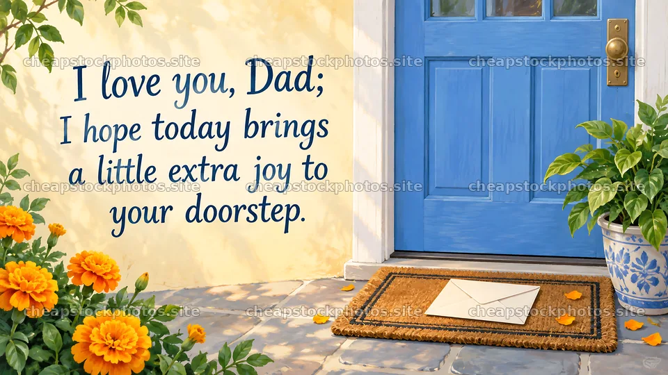 Love You, Dad Greeting by a Blue Front Door – stock photos 10324x5812