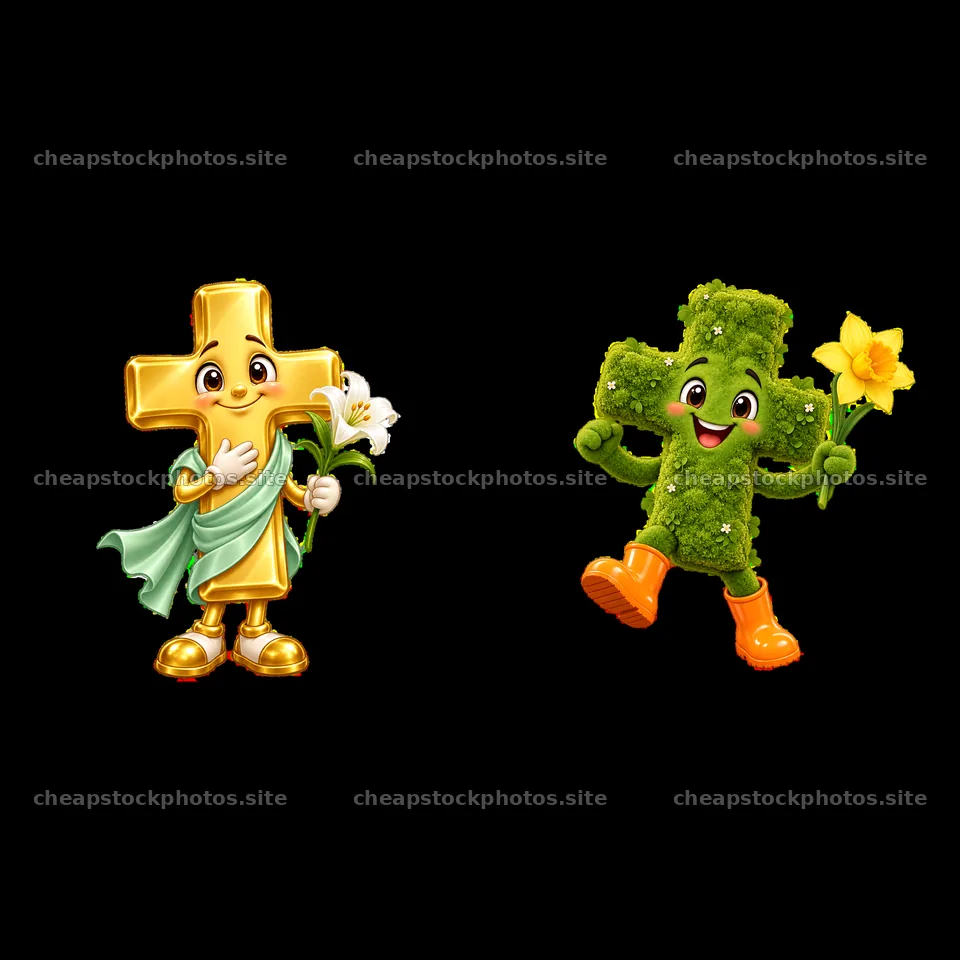 Easter characters holding flowers in a joyful celebration – stock photos 7746x7746