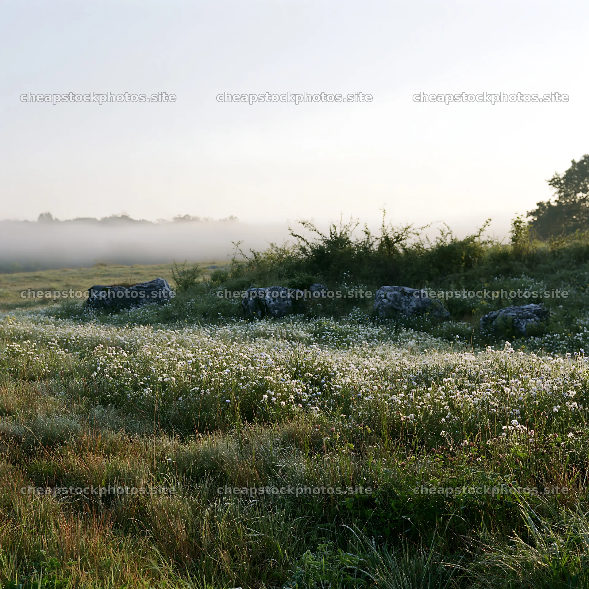 Clover cornflower meadow in early morning light – stock photos 7938x7938