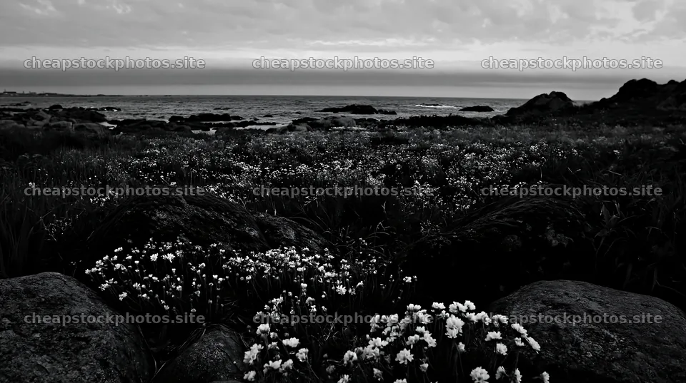 Miyagi spring recovery meadow mossy stone by the ocean – stock photos 10608x5938