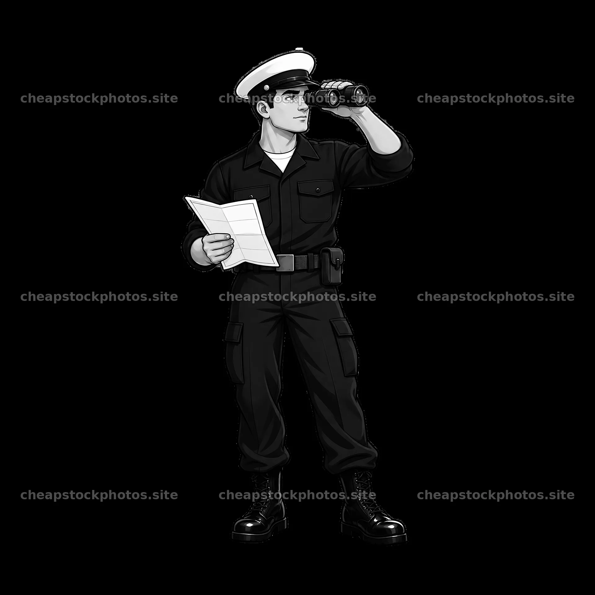 Sailor using binoculars and holding a map on an aircraft carrier – stock photos 7746x7746