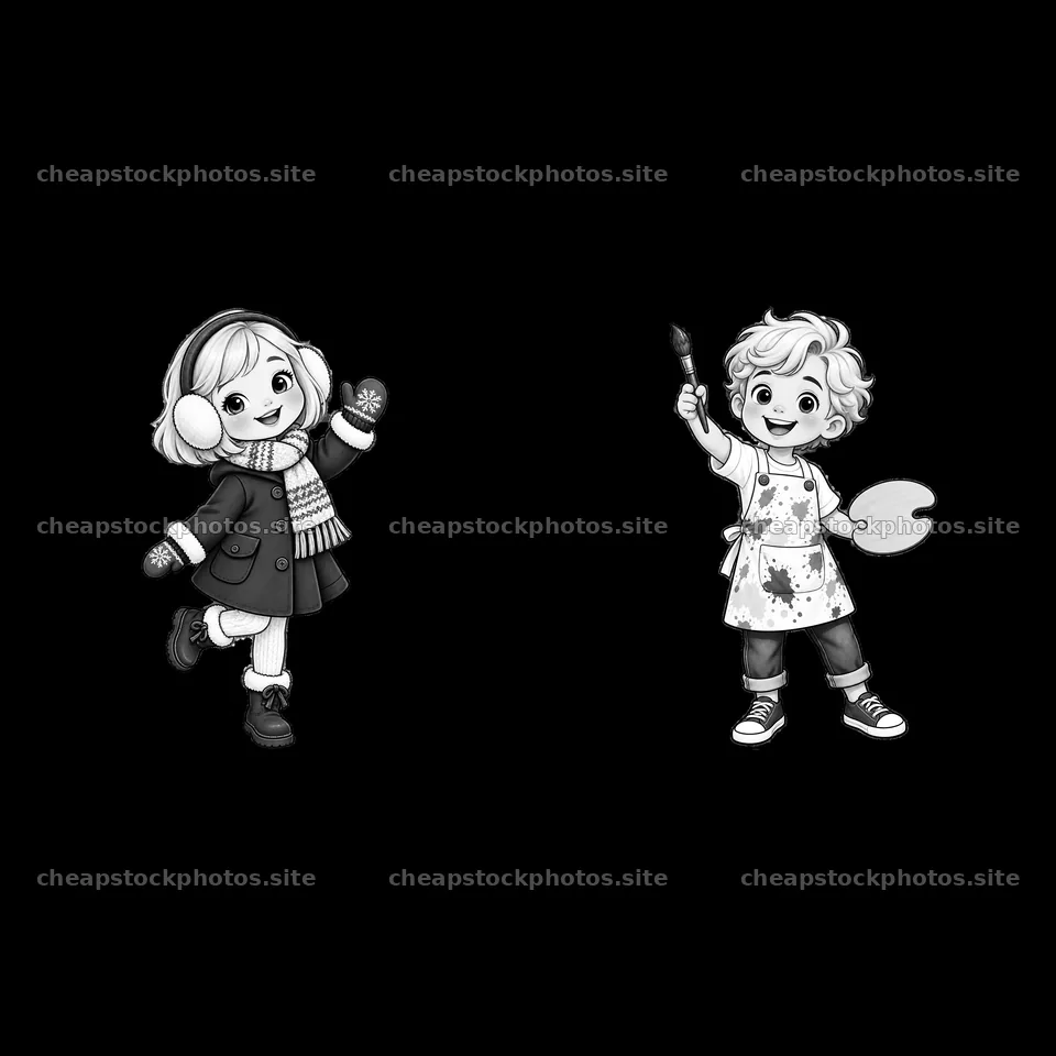 Blond child with headphones and boy with paintbrush and palette – stock photos 7746x7746