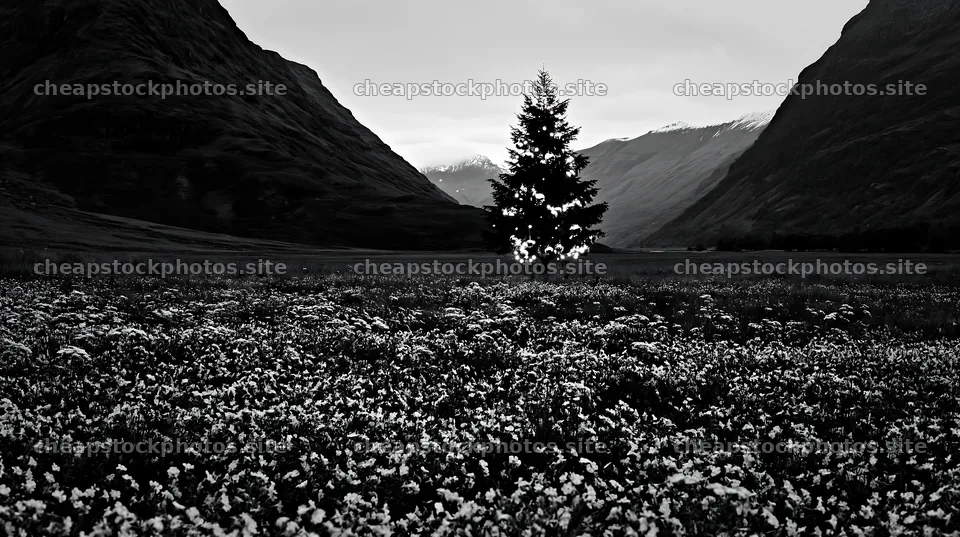 Christmas decorations beside tree in mountain valley meadow – stock photos 10608x5938