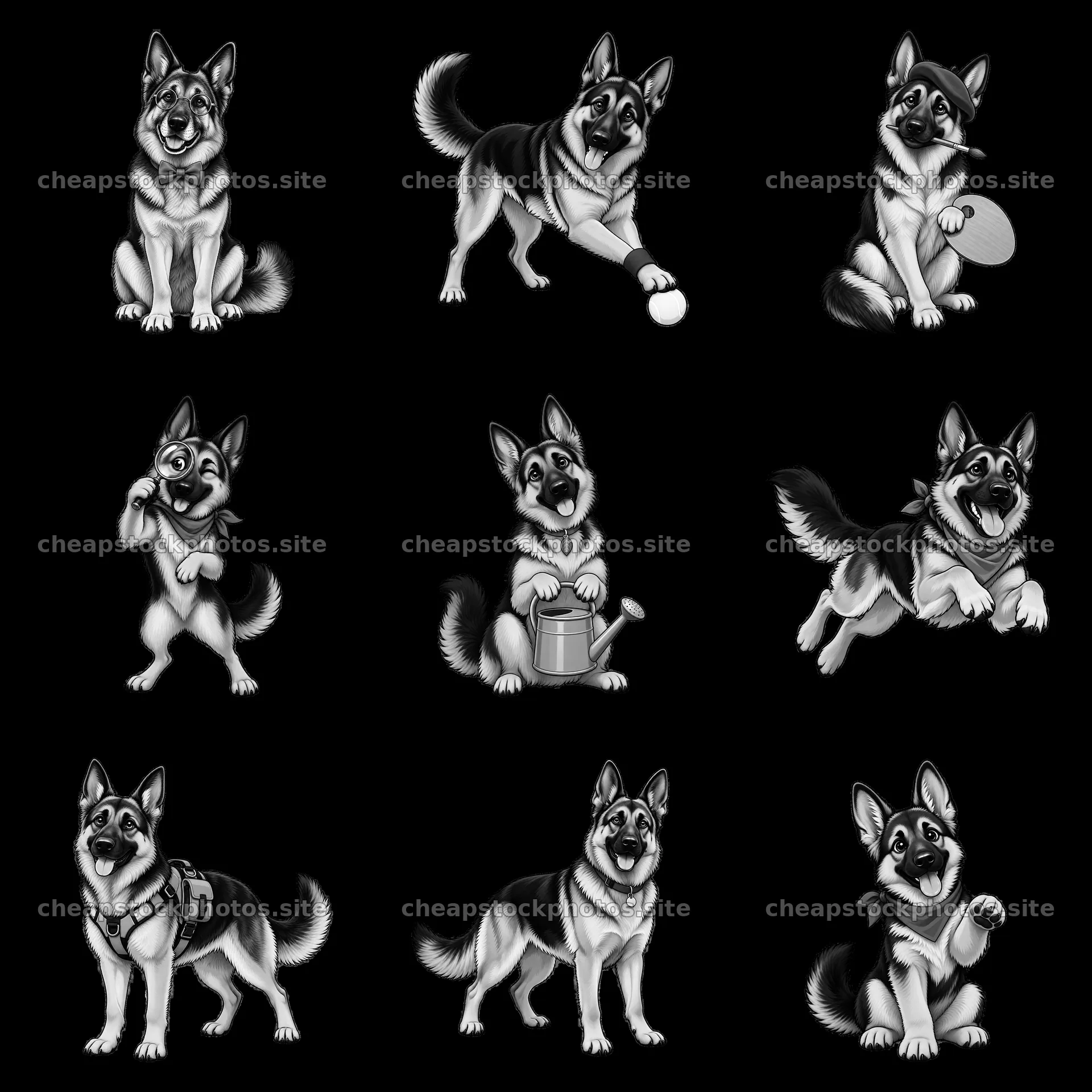 German shepherd dog stickers in playful and active poses – stock photos 7746x7746