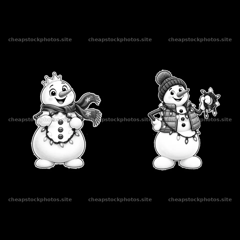 Snowman holding string lights and wearing accessories – stock photos 7746x7746