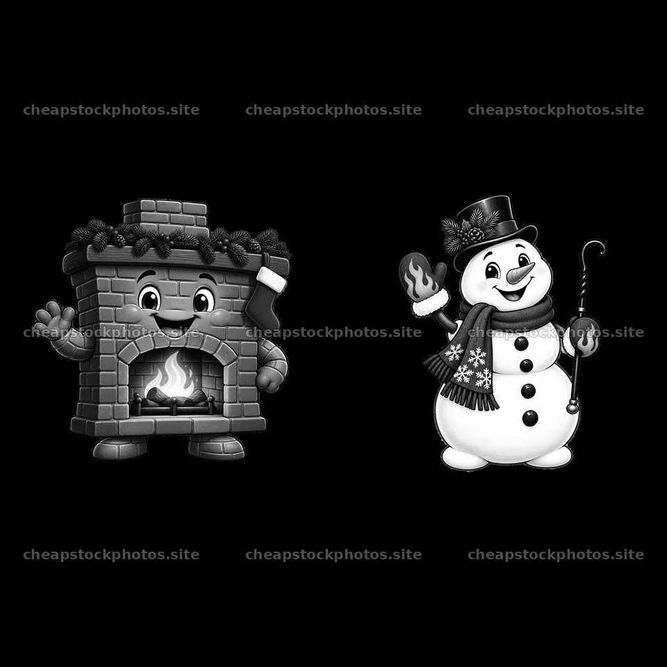 Cartoon fireplace and snowman in Christmas theme illustration – stock photos 7746x7746