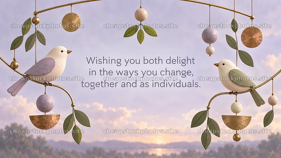 Wedding greeting with birds and a leafy mobile – stock photos 10324x5812