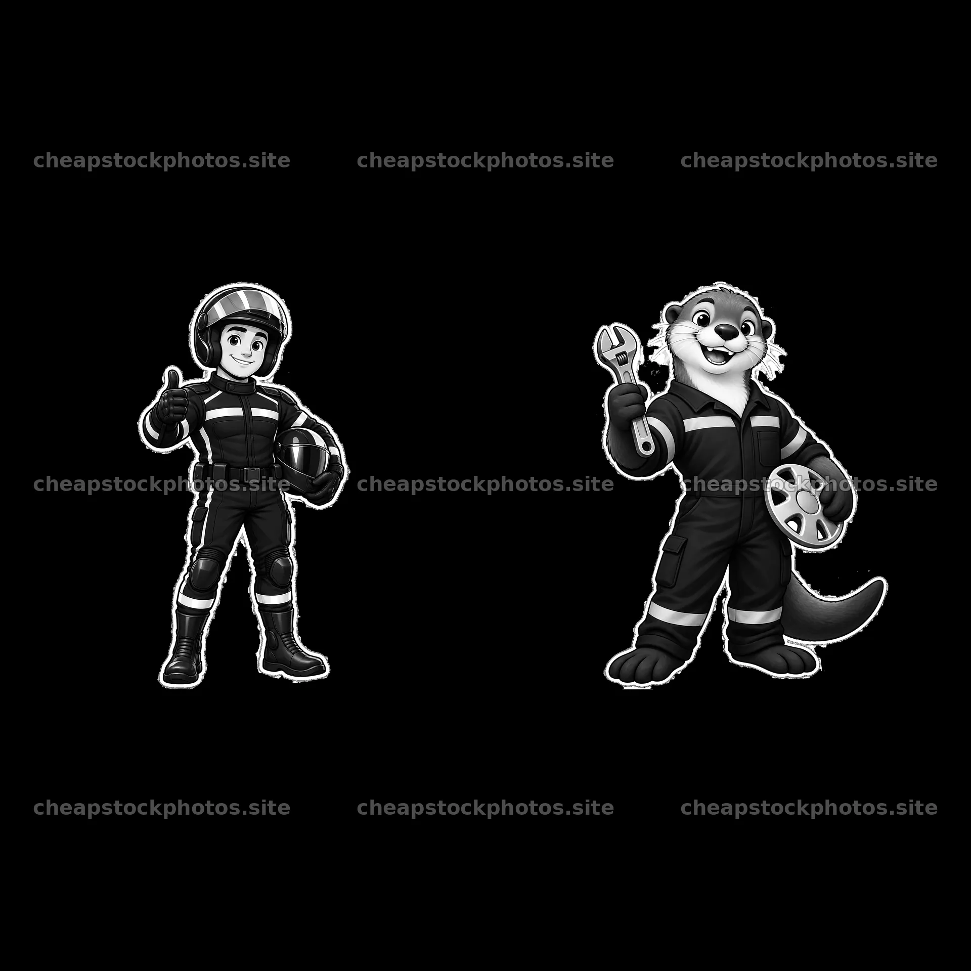 Cartoon police officer and mechanic otter cartoon stickers – stock photos 7746x7746