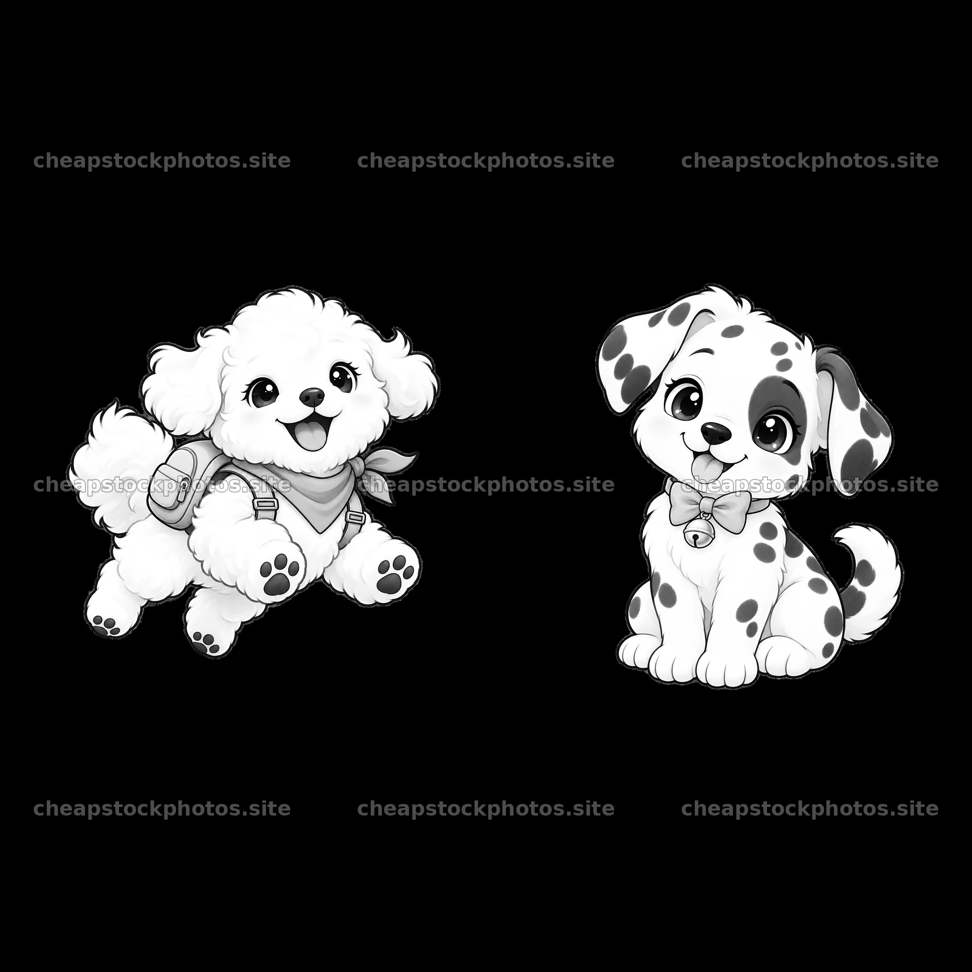 Cute dog duo with a playful poodle and a sitting spotted puppy – stock photos 7746x7746