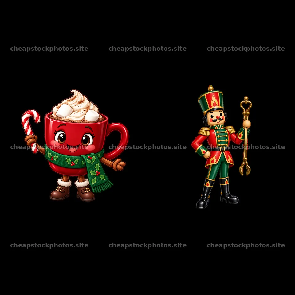 Cute Christmas mug with hot cocoa and nutcracker character – stock photos 7746x7746
