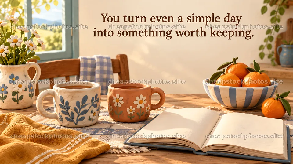 Cozy Kitchen Greeting with a Loving Message – stock photos 10324x5812