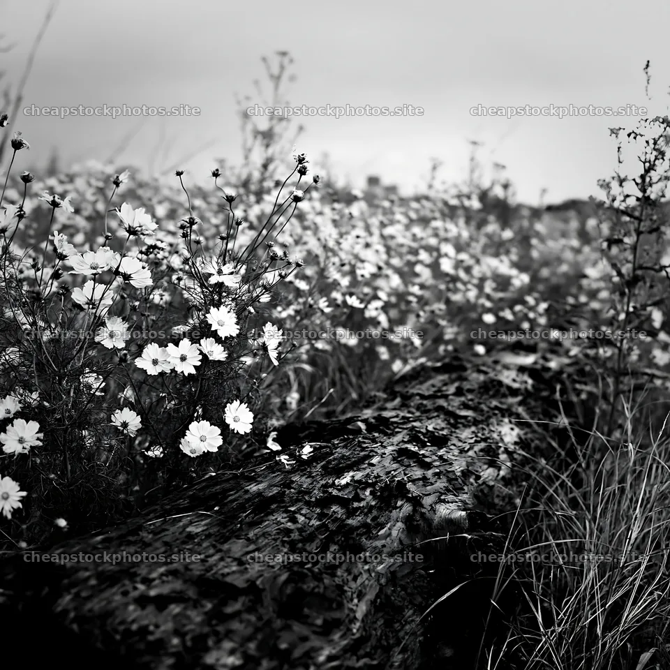 Chiba coastal climate meadow with driftwood and flowers – stock photos 7938x7938