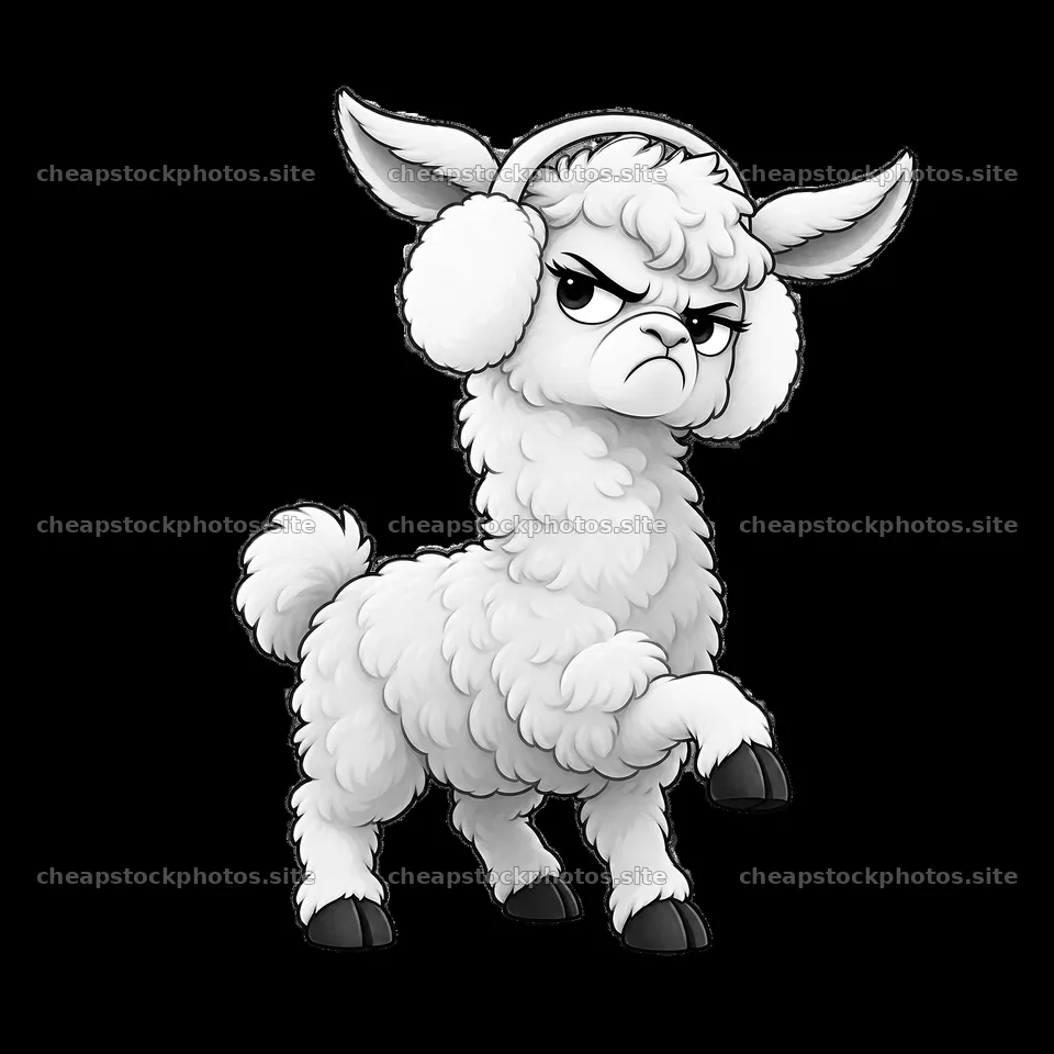 Grumpy llama with earmuffs standing in a cartoon style – stock photos 7746x7746