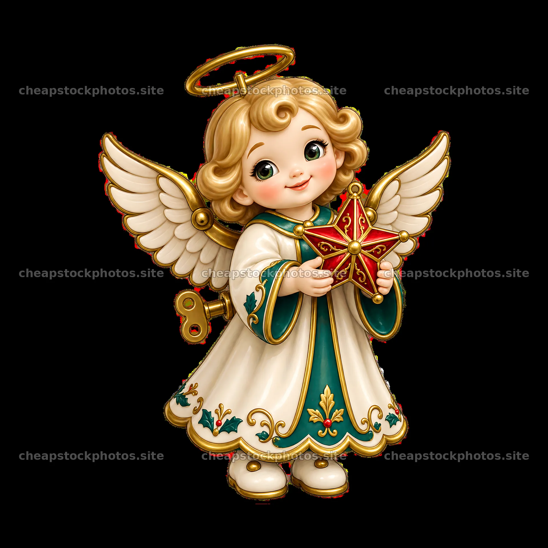 Christmas angel holding a star with key and golden wings – stock photos 7746x7746