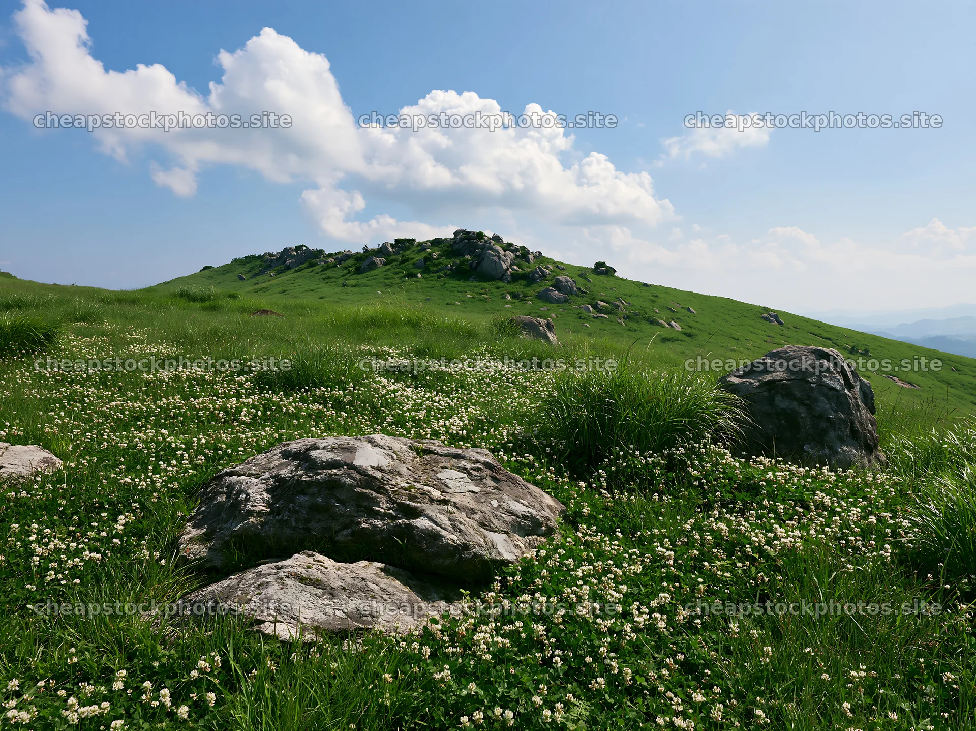 Oita highland meadow with granite stones under blue sky – stock photos 9174x6866