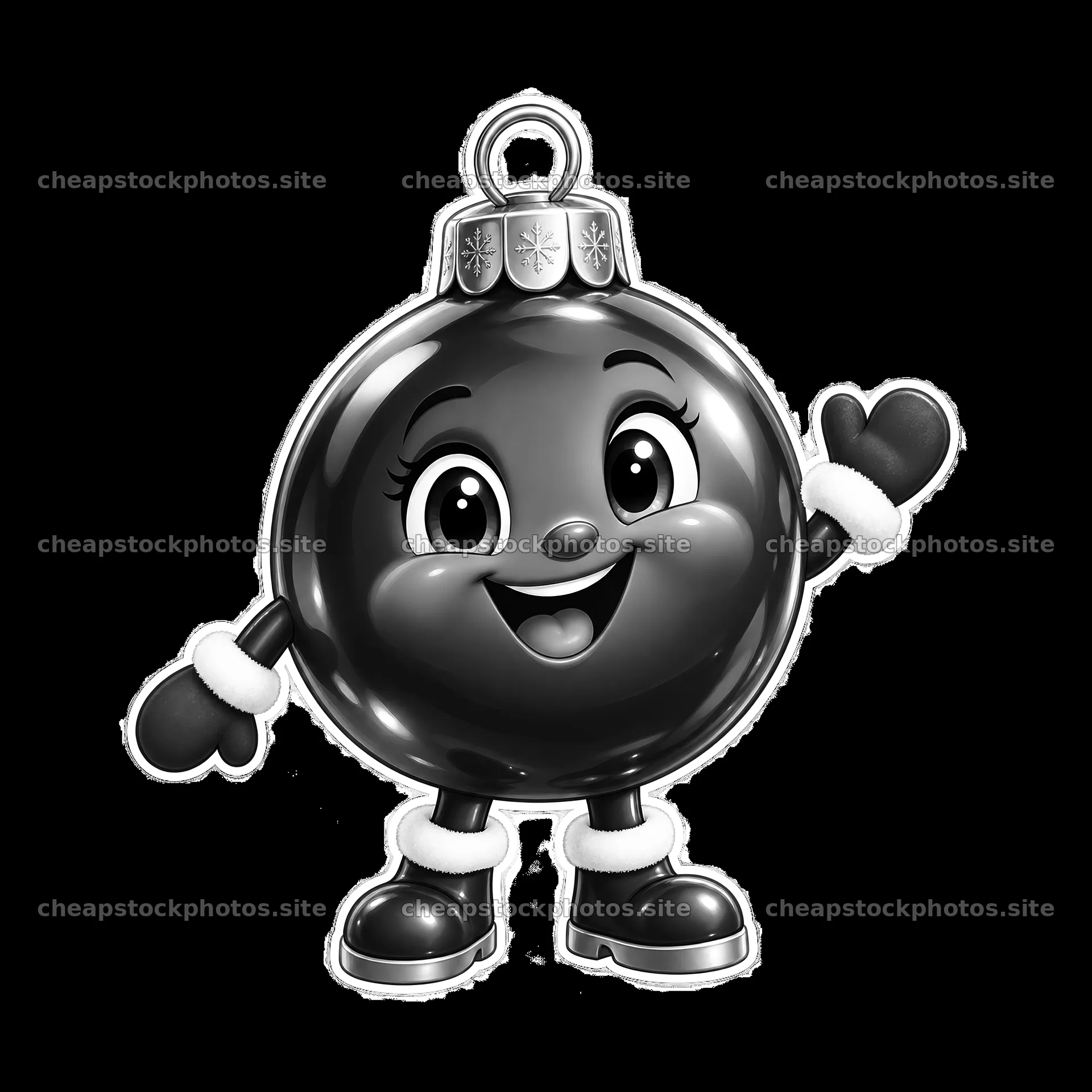 Smiling cartoon Christmas ornament character waving happily – stock photos 7746x7746