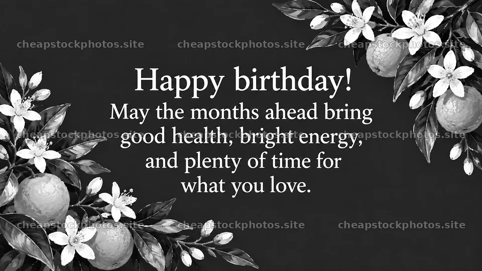 Monochrome Birthday Greeting with Floral Border – stock photos 10324x5812