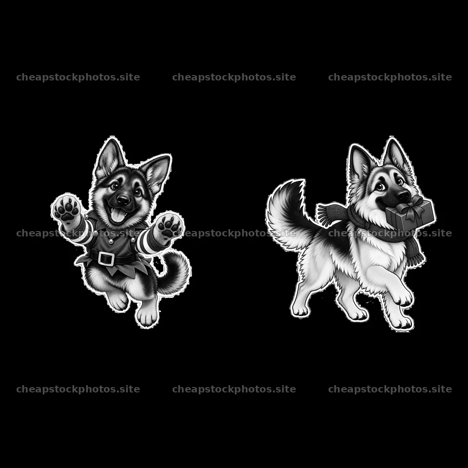 Christmas German Shepherd dogs in festive poses – stock photos 7746x7746