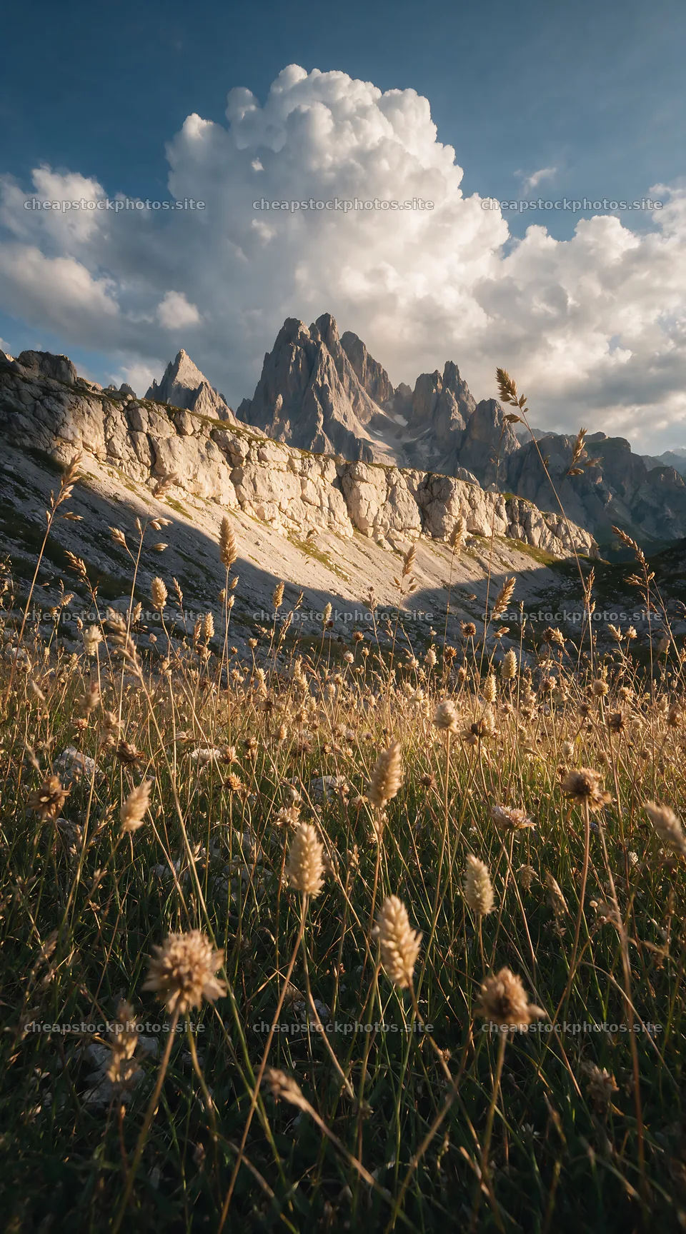 Seedhead meadow with mountains and clouds in the background – stock photos 5916x10648