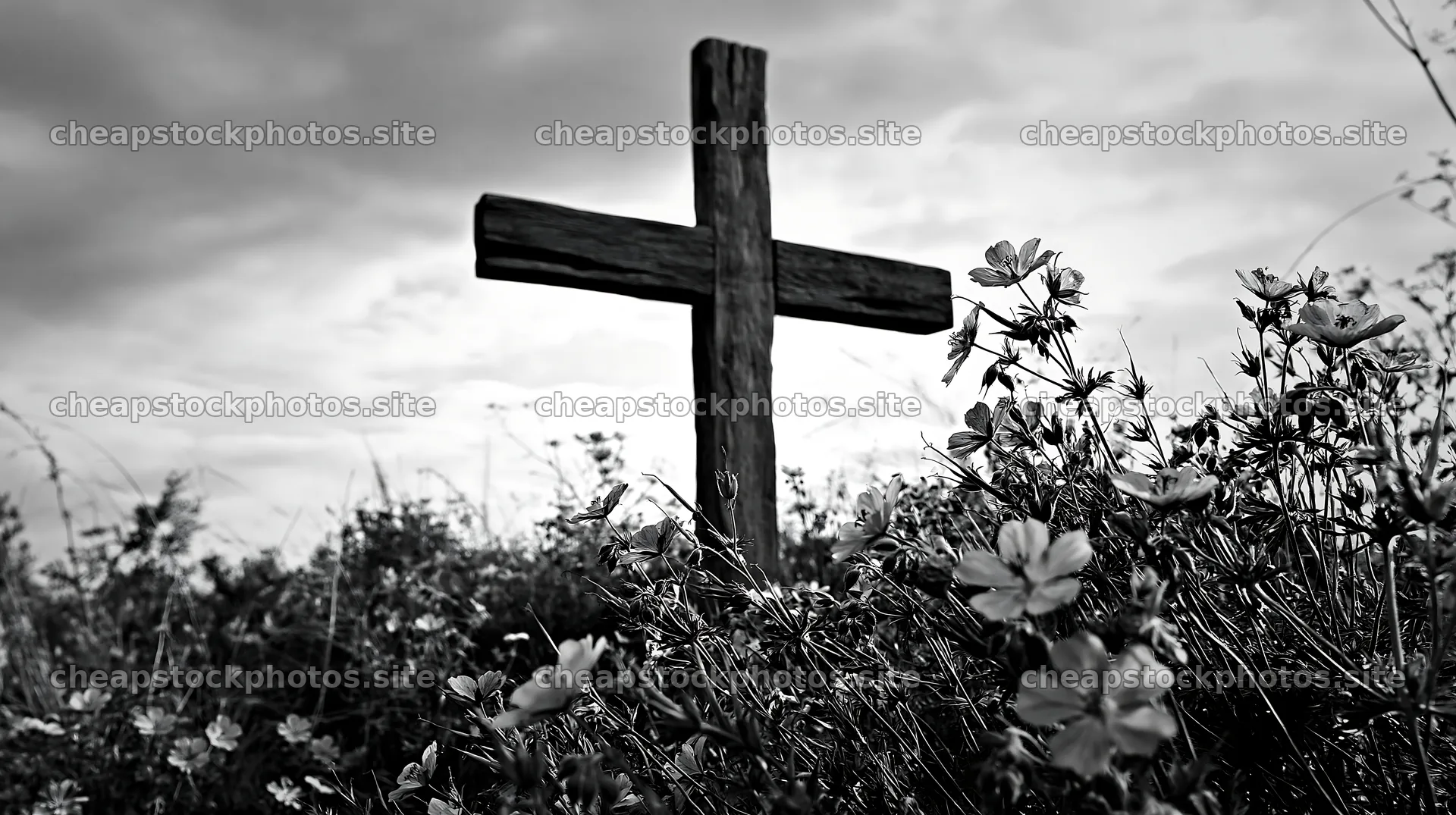 Handcrafted Christian cross in a Christmas meadow – stock photos 10608x5938