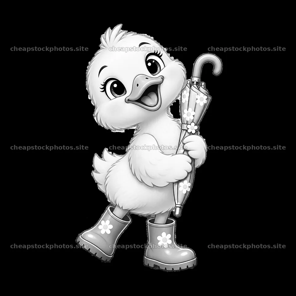 Duckling holding an umbrella in rain boots in an Easter meadow – stock photos 7746x7746