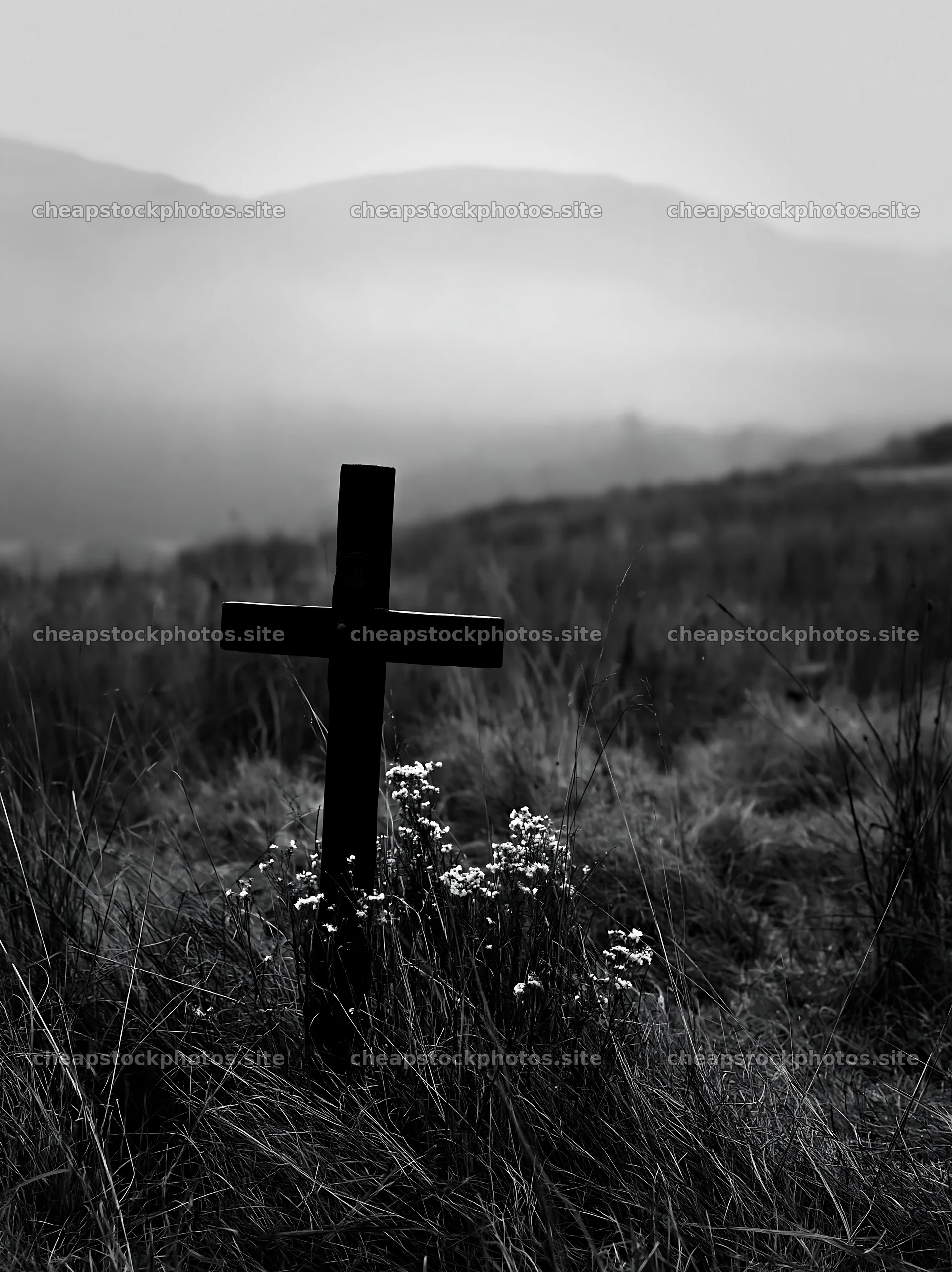 Christian cross in a winter meadow with tall grasses – stock photos 6866x9174