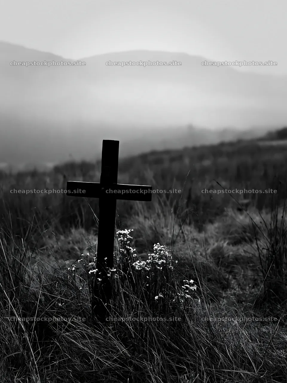 Christian cross in a winter meadow with tall grasses – stock photos 6866x9174
