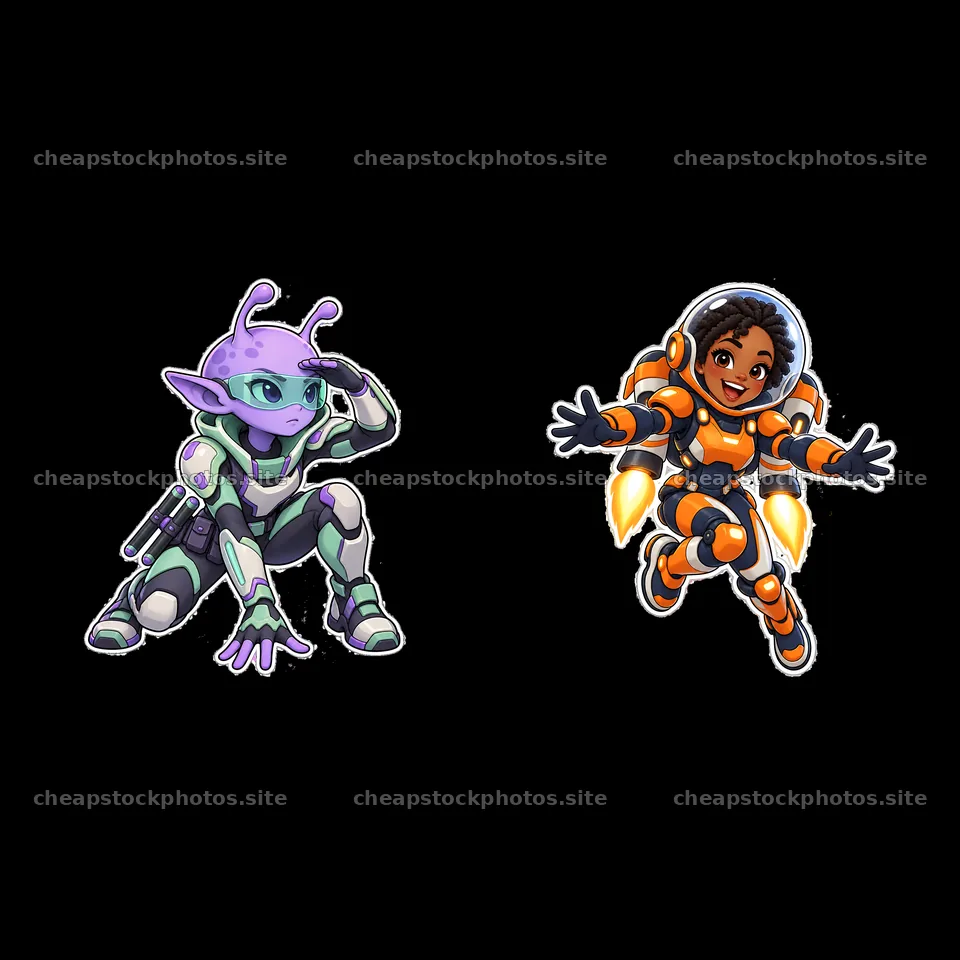 Kawaii futuristic super-soldier duo in action pose – stock photos 7746x7746