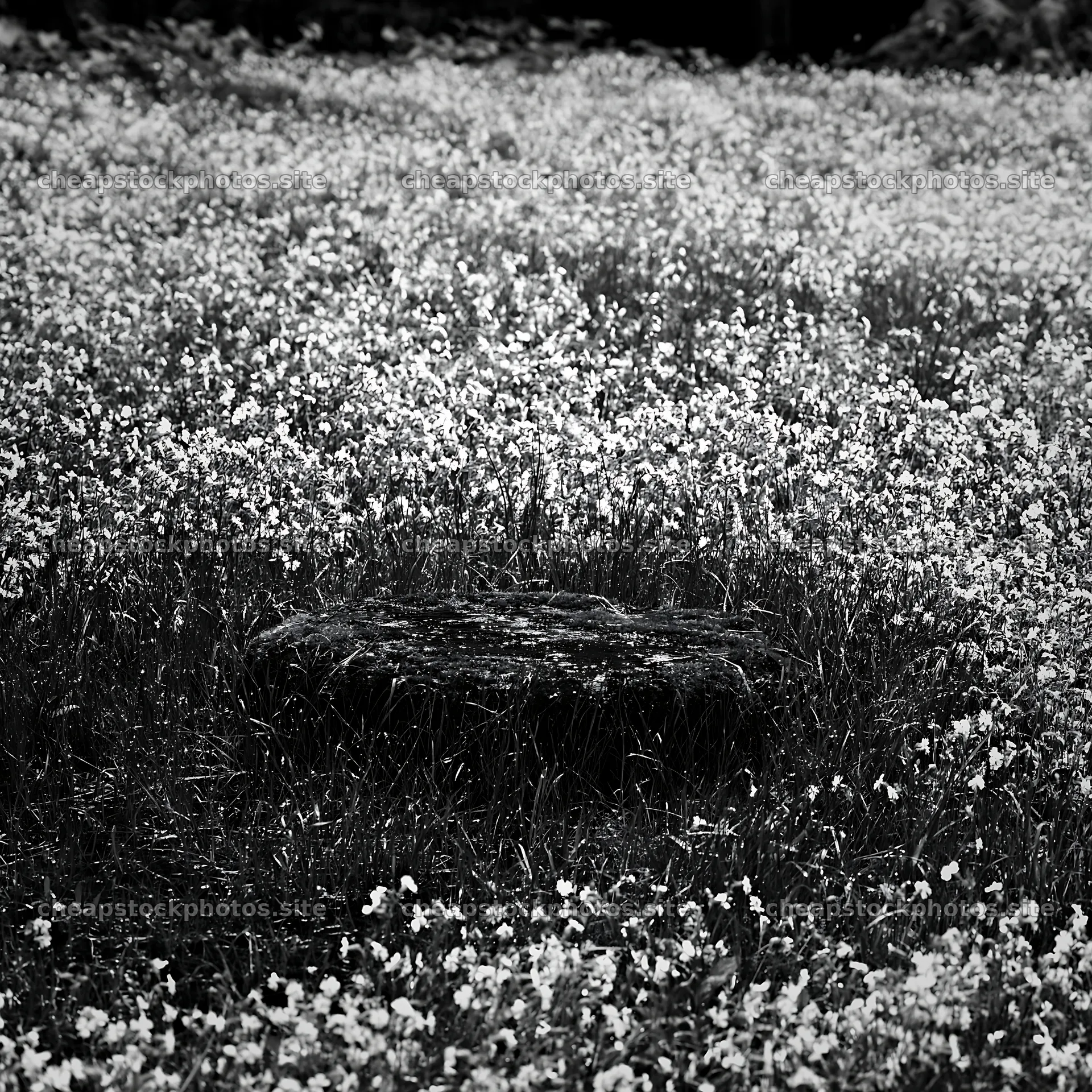 Miyagi spring recovery meadow mossy stone surrounded by flowers – stock photos 7938x7938