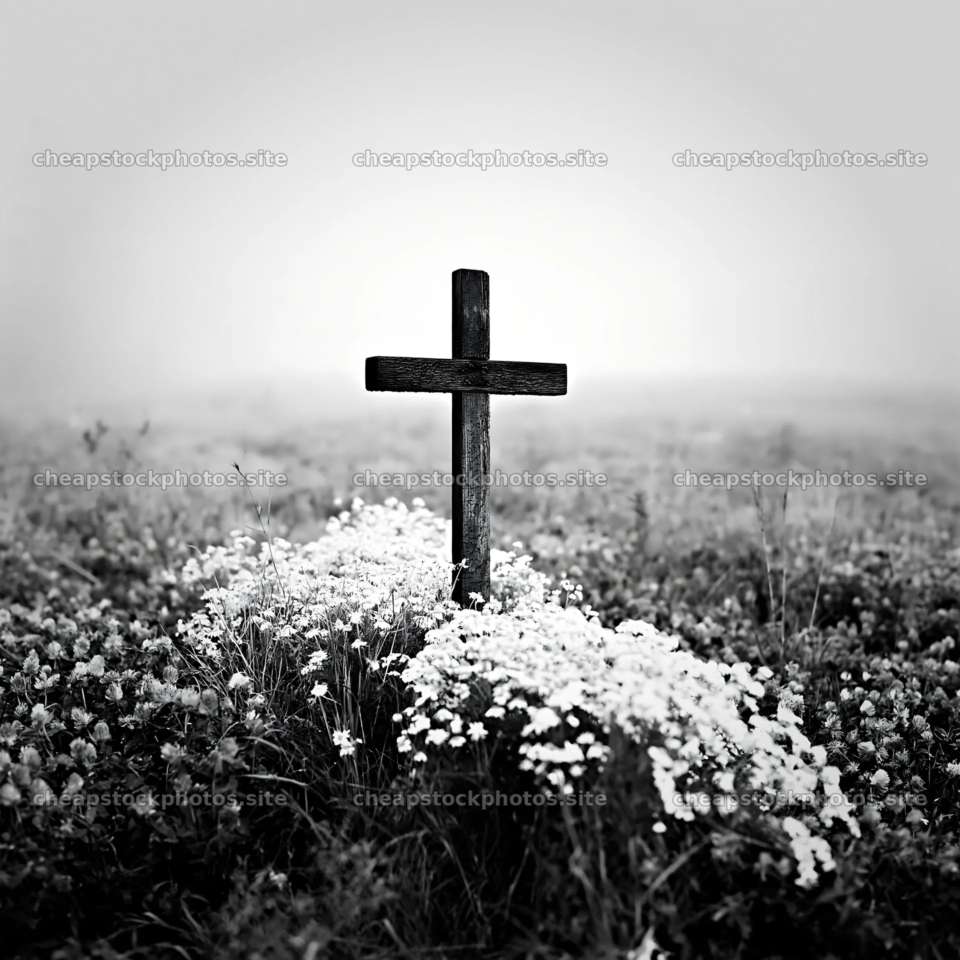 Christian cross in meadow with flowers during winter – stock photos 7938x7938