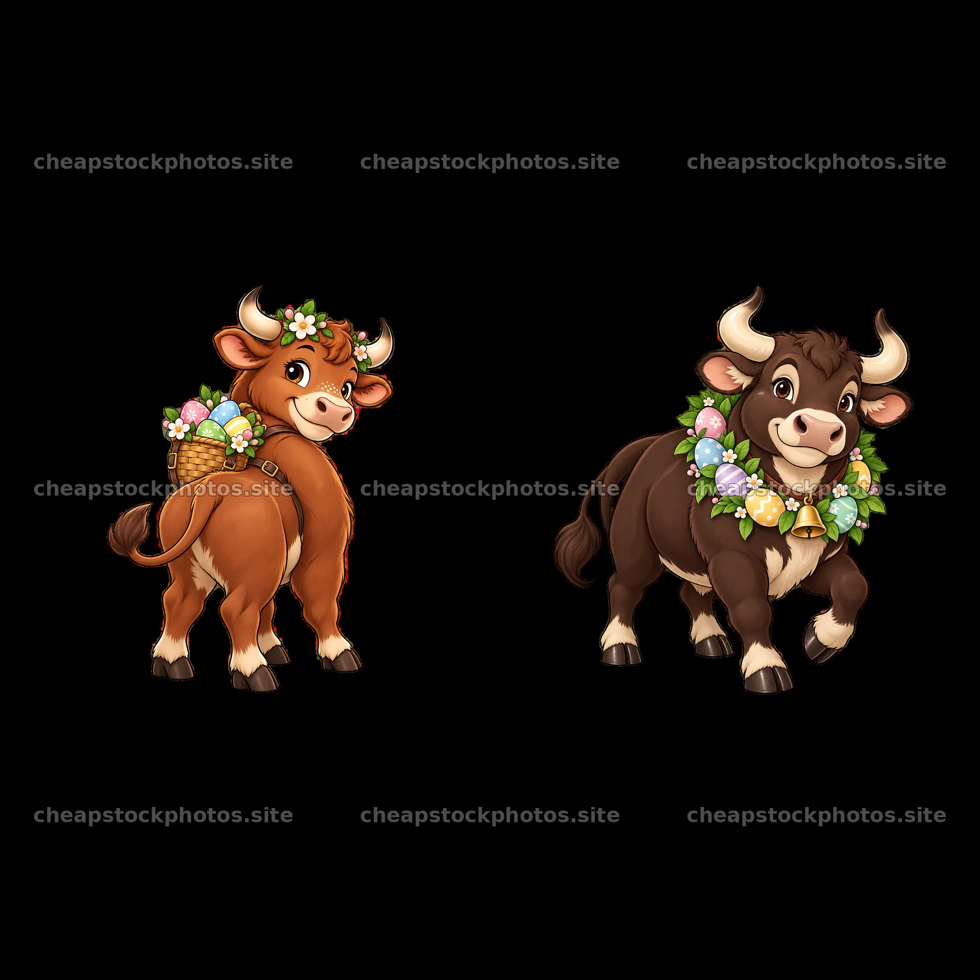 Easter oxen with decorative baskets and floral accessories – stock photos 7746x7746
