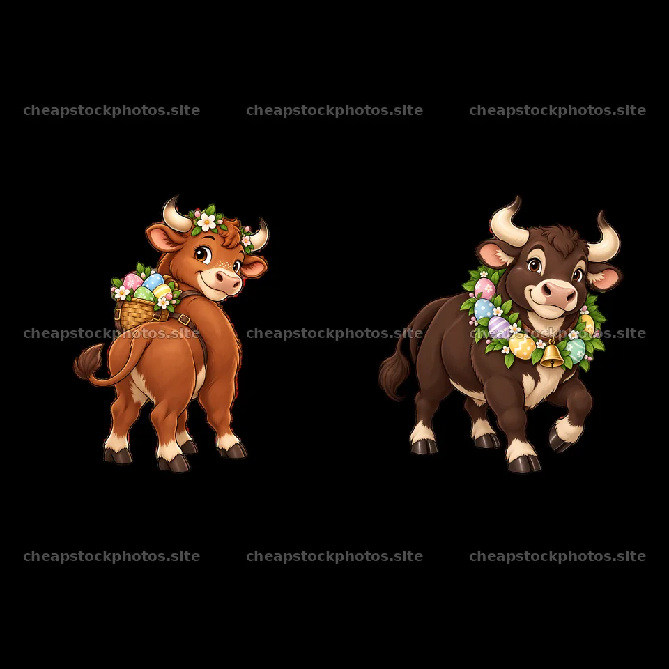 Easter oxen with decorative baskets and floral accessories – stock photos 7746x7746