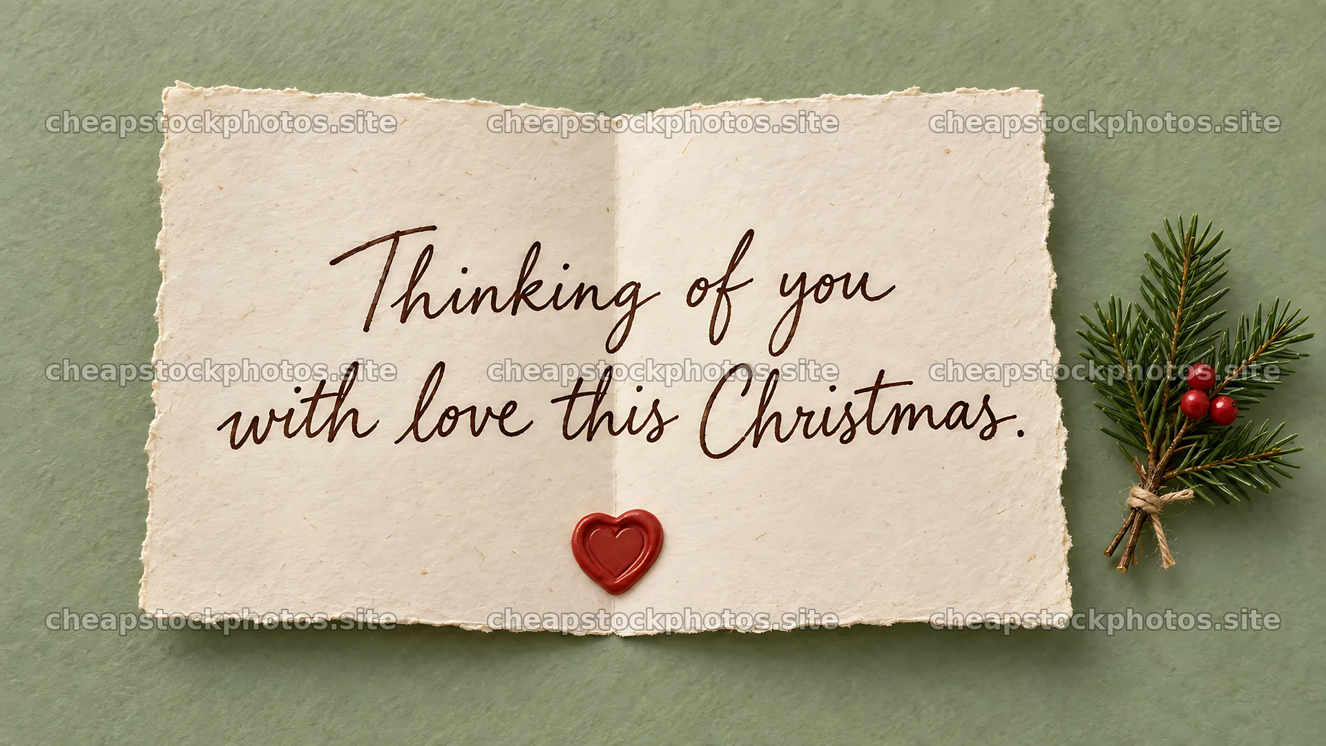 Christmas Card with Evergreen and Heart Seal – stock photos 10324x5812