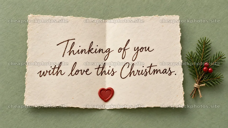 Christmas Card with Evergreen and Heart Seal – stock photos 10324x5812