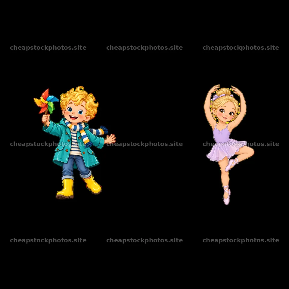 Blond child with a pinwheel and a dancing girl in a tutu – stock photos 7746x7746