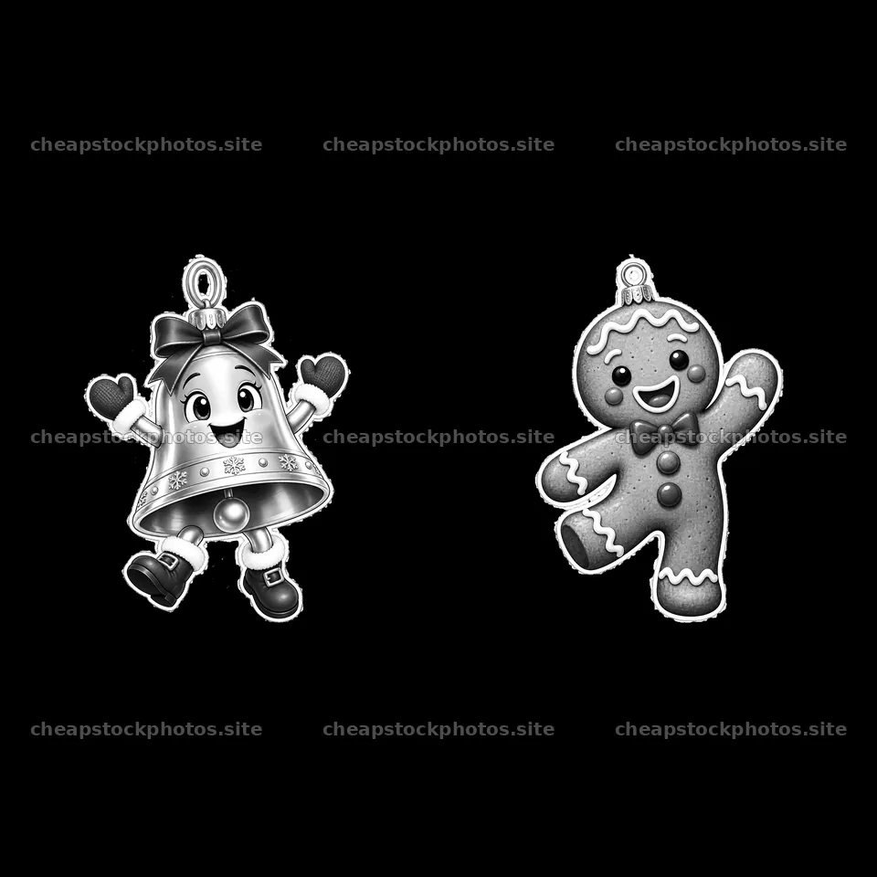 Christmas bell and gingerbread man cartoon ornaments – stock photos 7746x7746