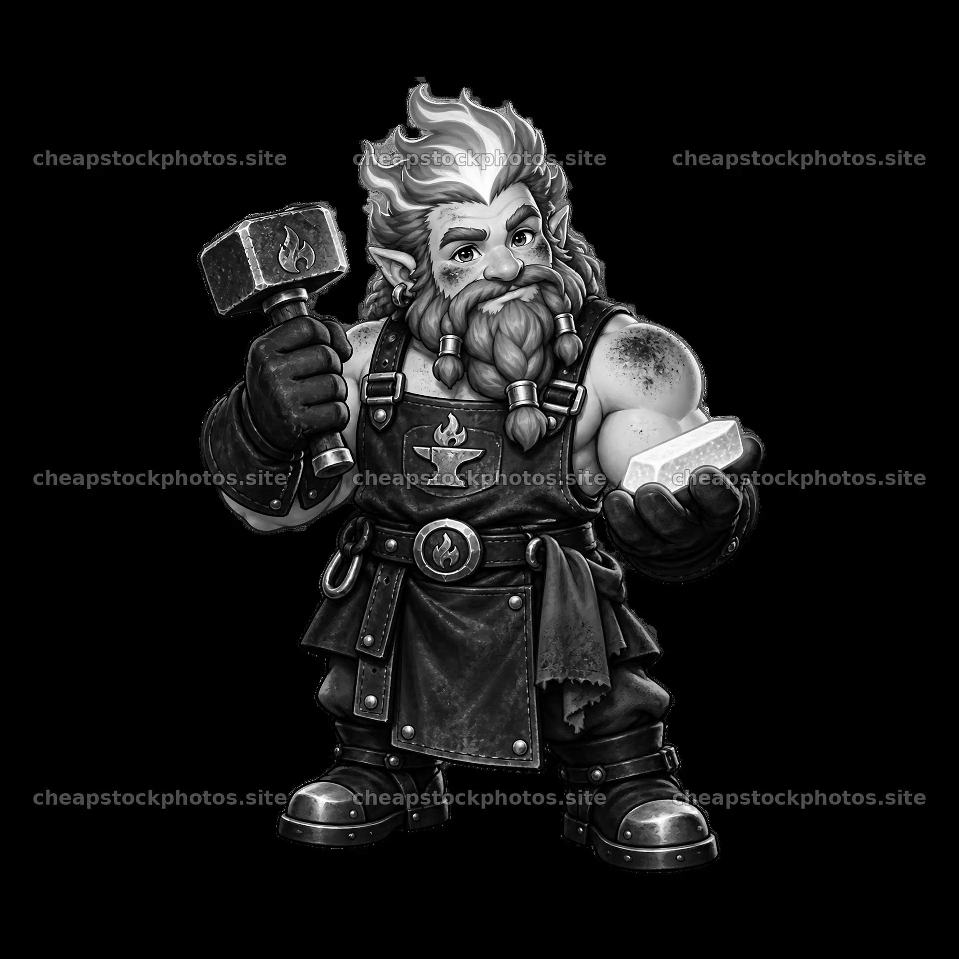 Pagan god of craftsmanship holding a hammer and a block of metal – stock photos 7746x7746