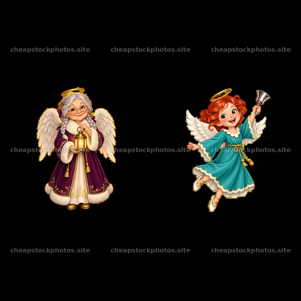 Christmas angels in festive attire with accessories – stock photos 7746x7746