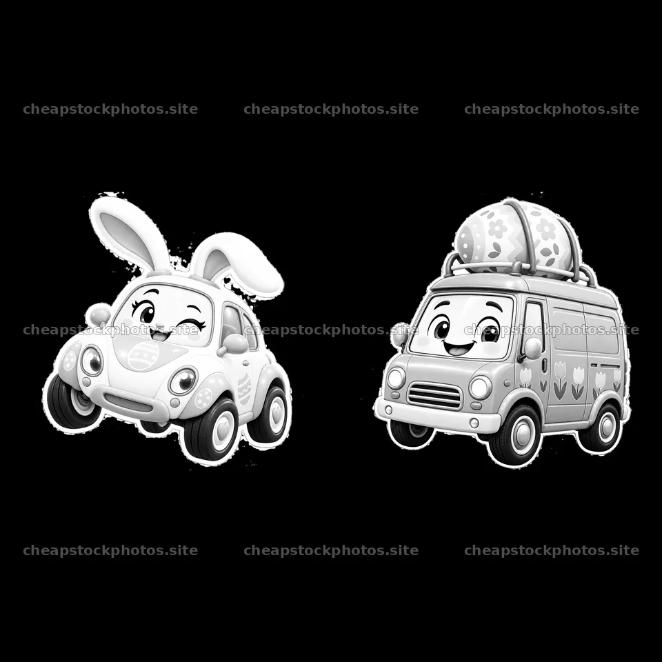 Easter-themed cartoon cars with bunny and egg design – stock photos 7746x7746