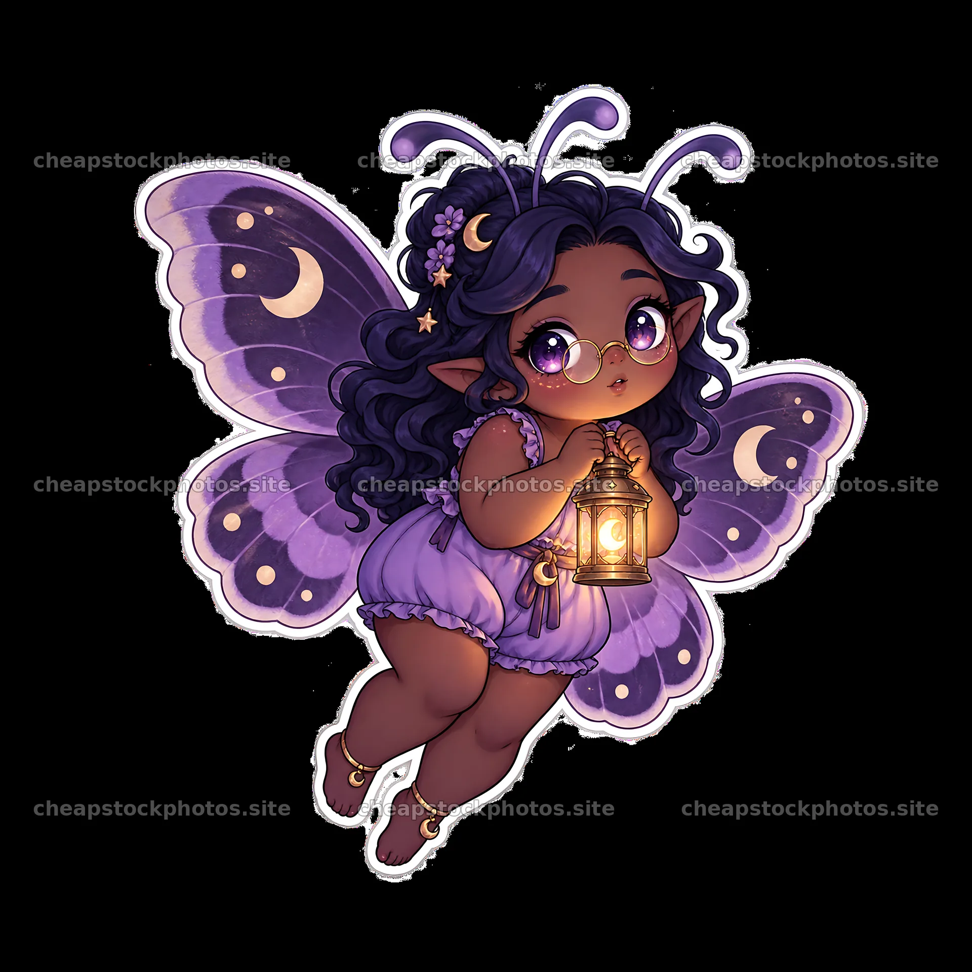Kawaii chubby fairy with lantern and butterfly wings – stock photos 7746x7746