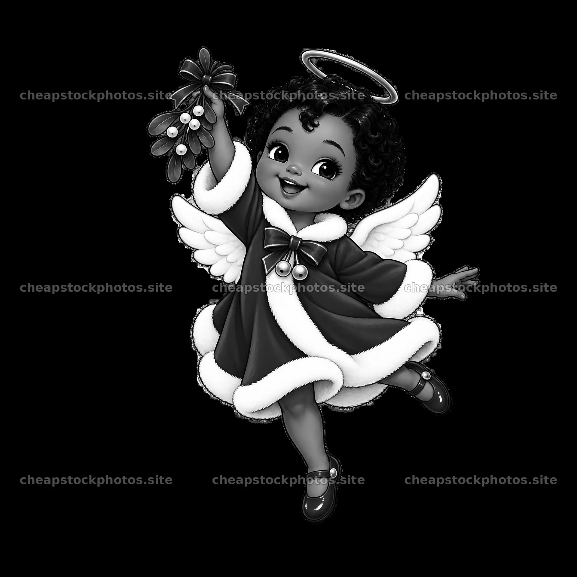 Christmas angel with mistletoe and wings in festive attire – stock photos 7746x7746