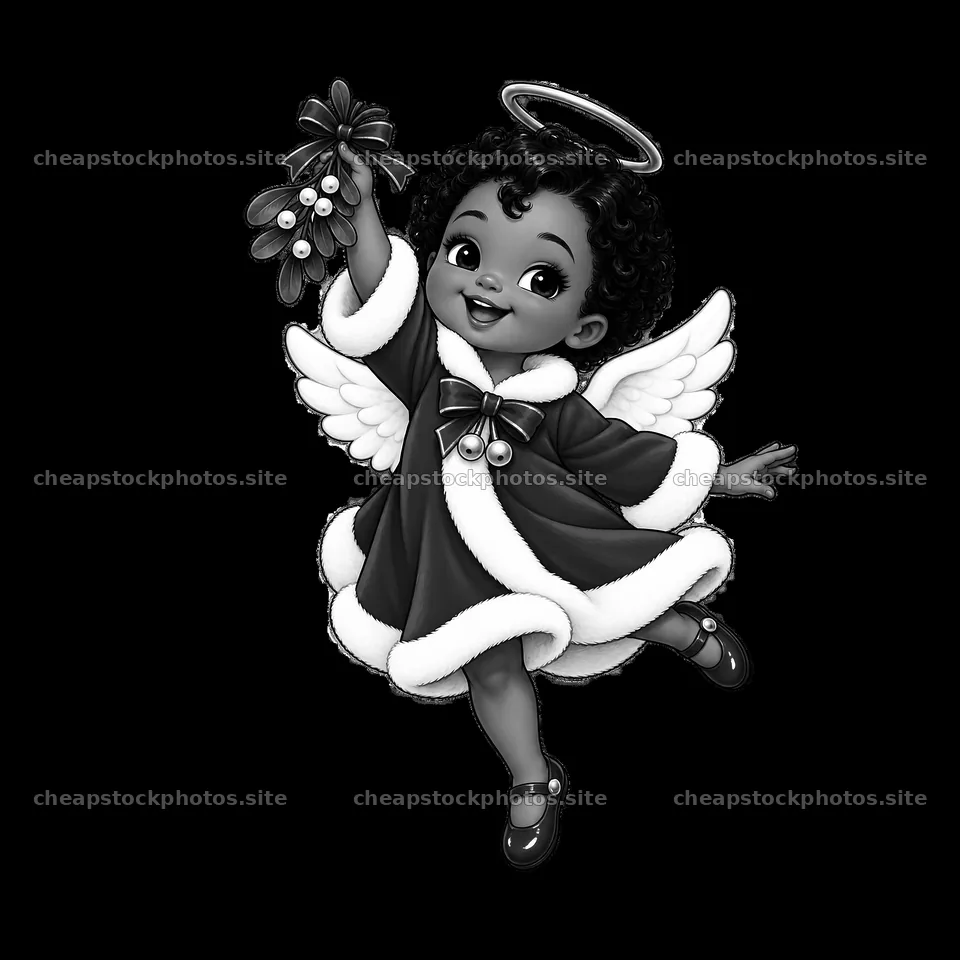 Christmas angel with mistletoe and wings in festive attire – stock photos 7746x7746