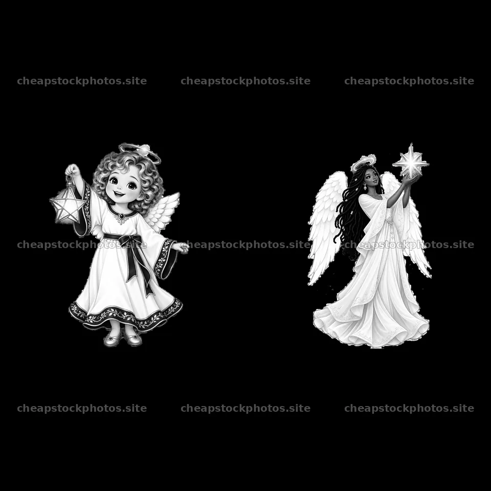 Christmas angel cartoon stickers with star and wand – stock photos 7746x7746