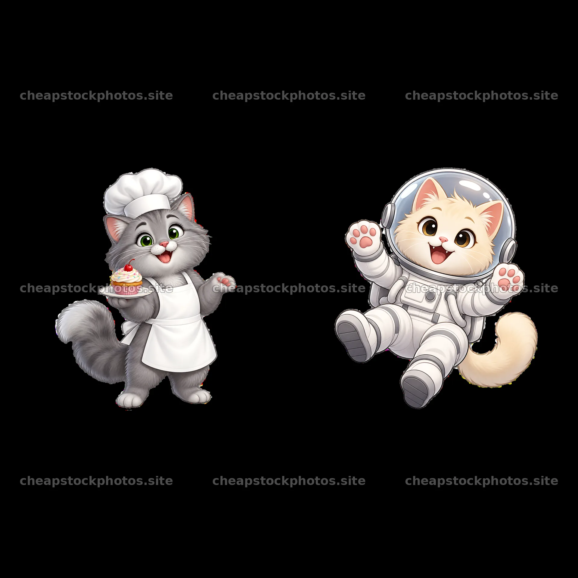 Two cartoon cat characters display different themes – stock photos 7746x7746
