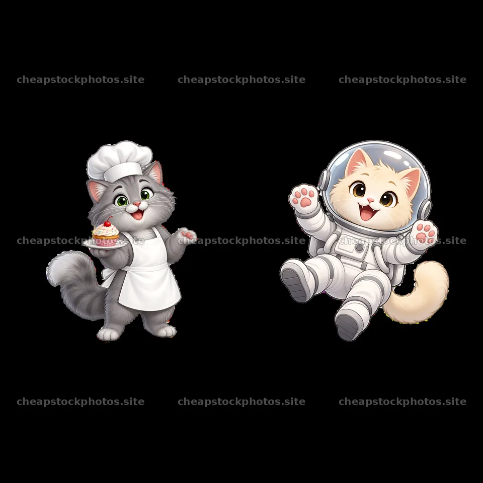 Two cartoon cat characters display different themes – stock photos 7746x7746