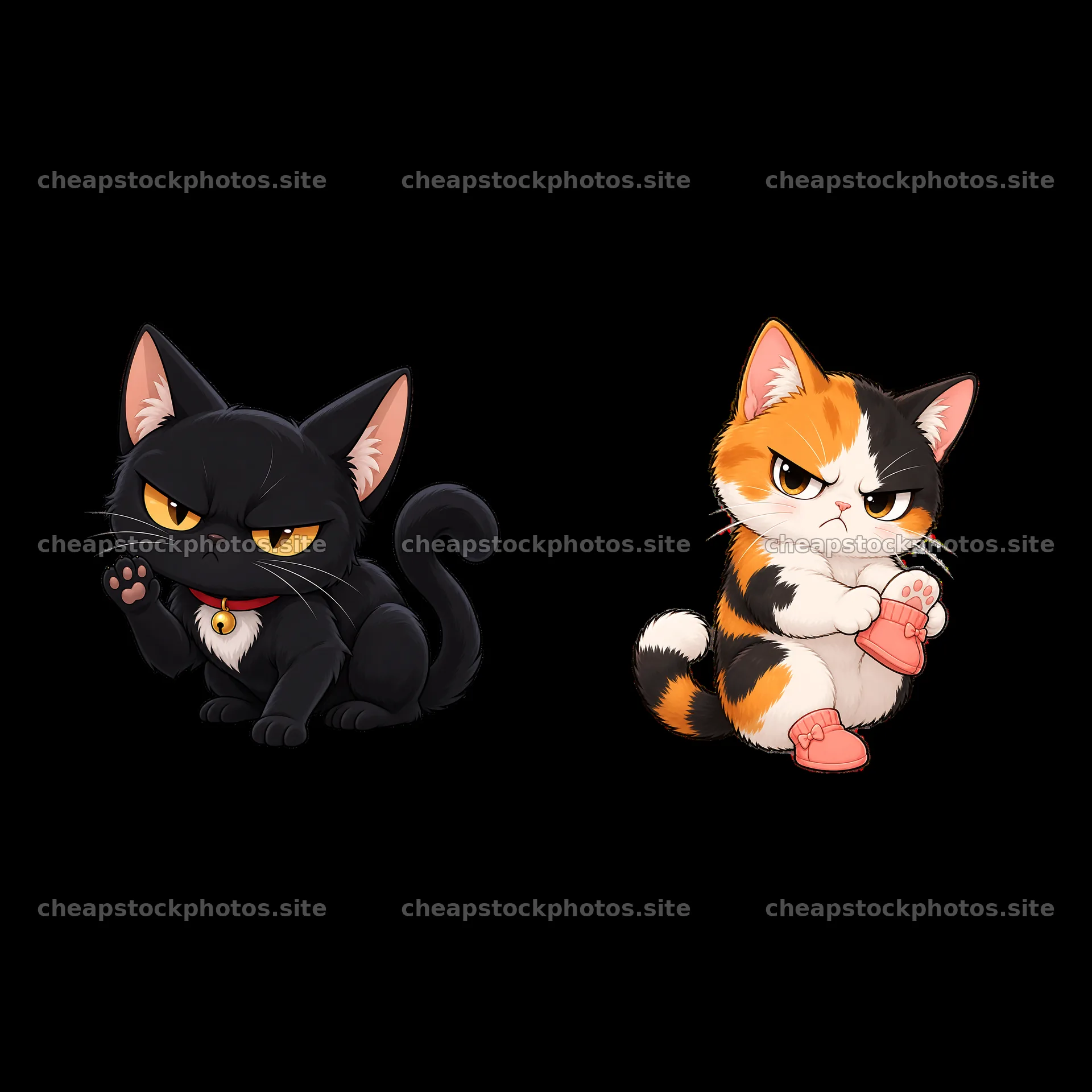 Kawaii grumpy cats with distinct colors and expressions – stock photos 7746x7746